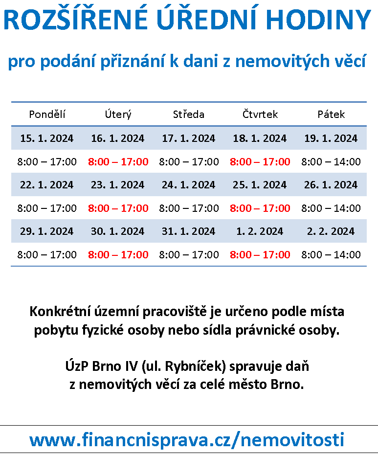 Daň z nemovitostí_prodloužené_úřední_hodiny_Brno